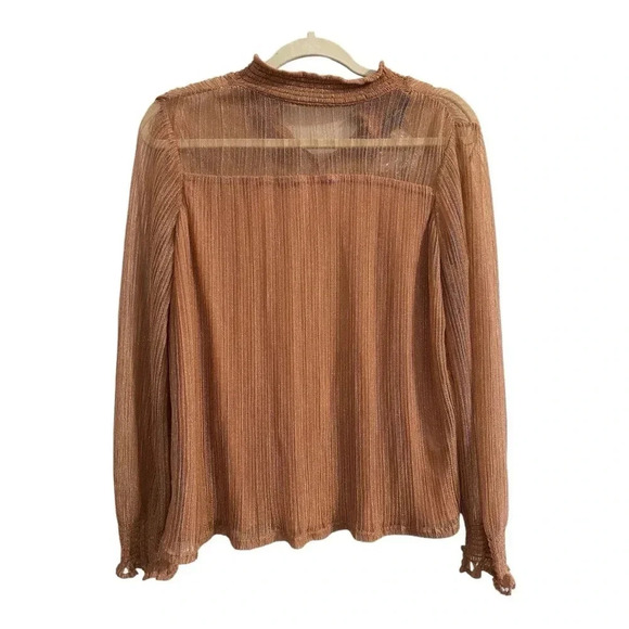 NWT Adrianna Papell Metallic Smocked Neck Knit Top in GoldRust / Size Small - Picture 1 of 8